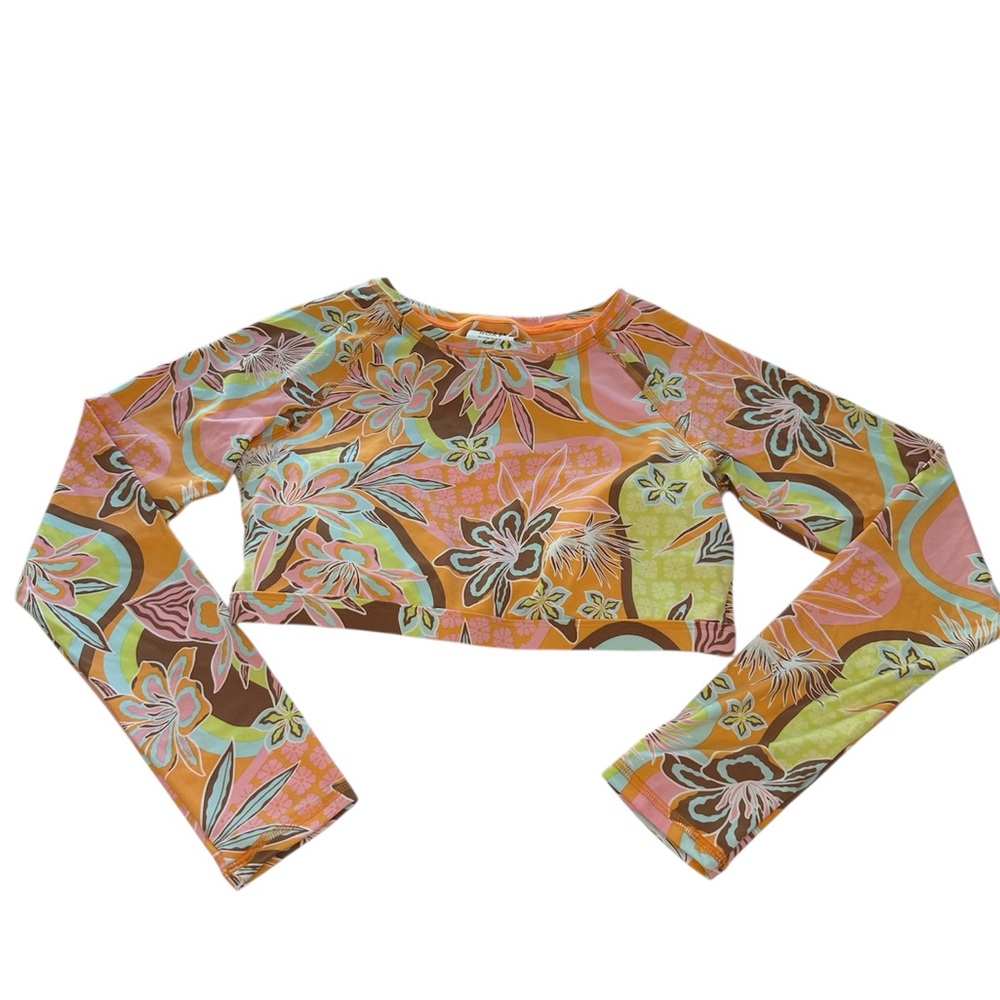 Roxy Rash Guard Bikini Swimsuit Top Delic Long Sleeve Crop NWT Women Size Small